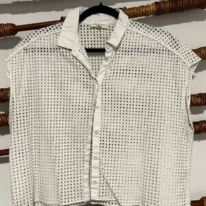 rag & bone White Perforated Sleeveless Button-Up Shirt – Size M